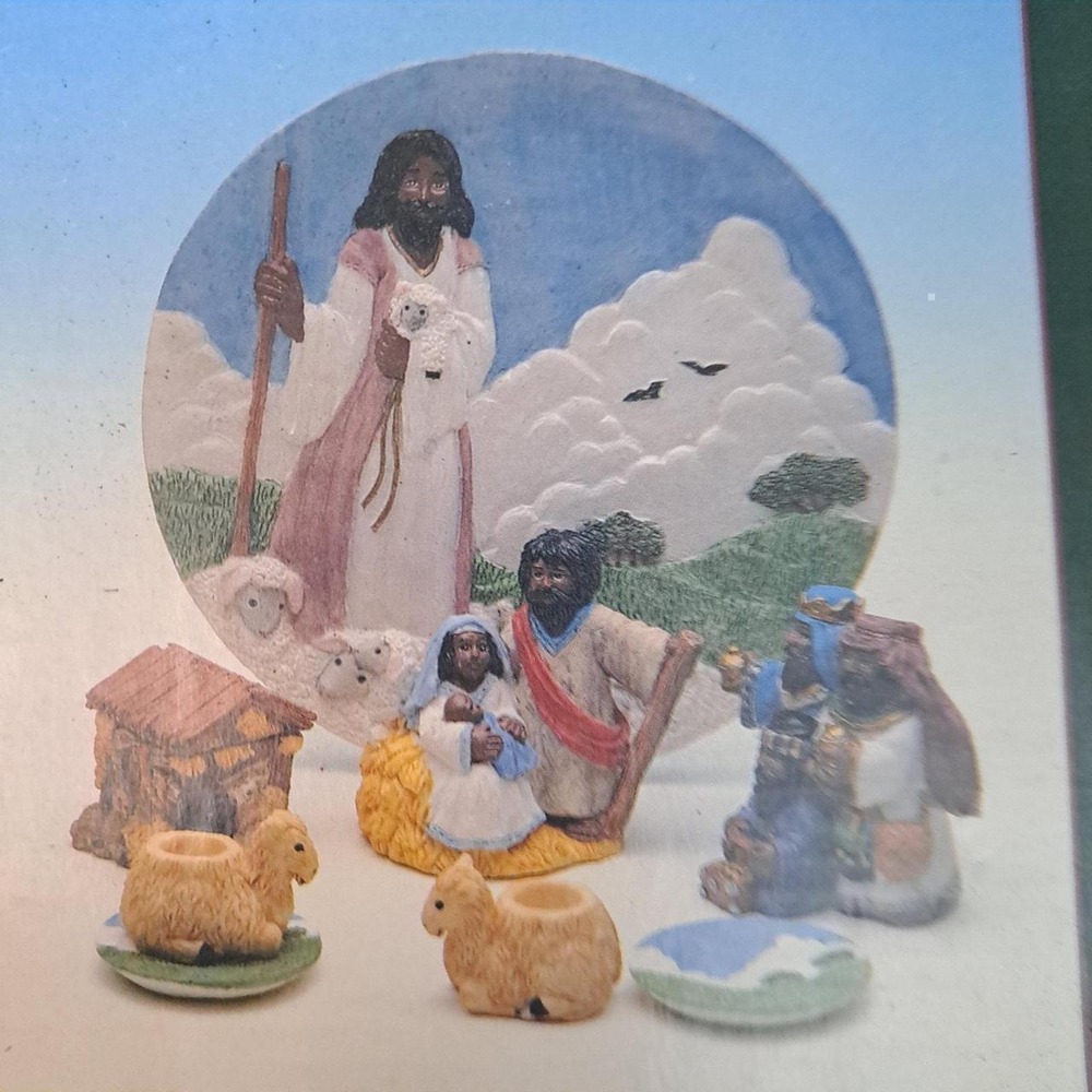1996 Youngs Black Nativity Tea Set 8 Pc Collectible Christmas Stable Figurines - Picture 6 of 8